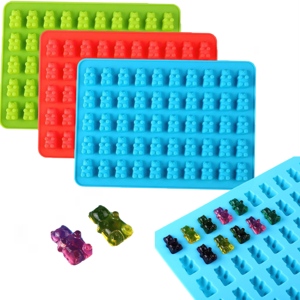 Food-grade Mini Bear Shape 50 Cavity Silicone <strong>Mold</strong> For Pet Chocolate Jello Gummy Candy Custom Cartoon Bear Silicone Baking <strong>Mold</strong> - Product Image 1