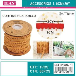 Ribete de pompones Iln de 1.0 cm de ancho, 20 yardas, color caramelo, para decoración de bordes de faldas - Product Image 3