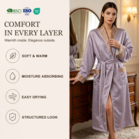 Peignoir de couple à col châle, double face, violet, doux et léger, pour usage quotidien et boutique de cadeaux, unisexe, longueur intégrale, vente en gros