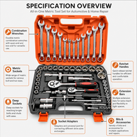 Ensemble d'outils de réparation automobile en acier au carbone 61 pièces, kit de clés à douille, 1 boîte à outils manuels