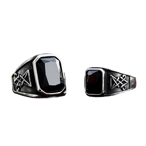 316 Stainless Steel Viking Valknut <b>Ring</b> <b>Men</b> Black Onyx Inlay Natural Antique Silver-Tone Bold Dark Rebellious Biker Punk Daily - Product Image 3
