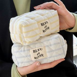 Yellow and White Travel <b>Toiletry</b> Striped Cosmetic Pouch Soft Printed Cosmetic Makeup <b>Bag</b> Eco Travel Zipper <b>Bag</b> With Custom Logo - Product Image 6
