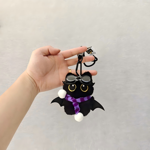 Creative 3D Devil Cat Stuffed Toy Keyring Miniature Plush Black Kitten Ornament Soft Animal Backpack Pendant for Birthday Gifts - Product Image 1