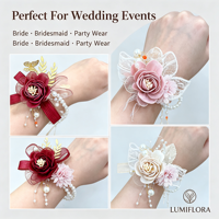 Corsage de poignet en dentelle rose poudré, perles et feuilles d'or pour demoiselle d'honneur, mariée, mariage, bal de promo, décoration de fête