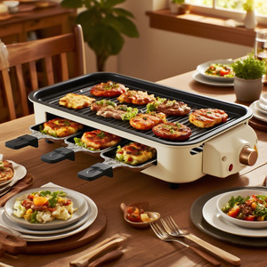Grill électrique sans fumée MITCMOLARD 1500W, barbecue antiadhésif 46cm, 3 mini-plaques à <span class=keywords><strong>raclette</strong></span>, température réglable, pour la maison et l'hôtel - Product Image 5