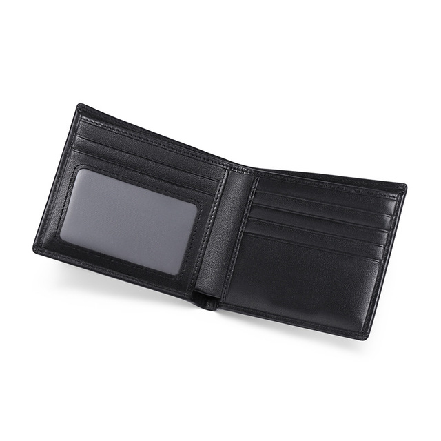 High Quality 100% Genuine Cowhide Leather RFID Blocking Luxury Business ID Window Bifold Short Wallet for Men
