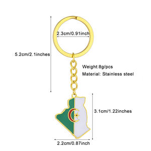 Émail à la mode algérie carte drapeau <span class=keywords><strong>porte</strong></span>-clés pour hommes femmes en acier inoxydable pendentif <span class=keywords><strong>porte</strong></span>-clés couleur or algérien amulette accessoire nouveau - Product Image 6