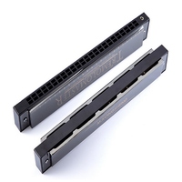 24 Holes Tremolo Harmonica Stylish C Tone Black Mouth Organ Harp for Professional Player Beginner Students Kid Adults