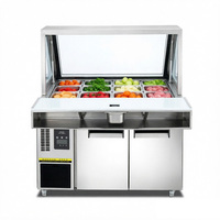 Réfrigérateur de bar à salades à deux portes et deux étagères, à froid ventilé, avec rangement sous comptoir, haute visibilité, pour cuisine professionnelle