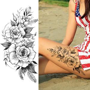 10 fogli Vintage adulti geometrici Black Wolf Rose Face Half Arm adesivi per tatuaggi temporanei impermeabili - Product Image 4