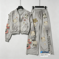 Ensemble de vestes vintage avec patchs drapeaux, impression DTG Kornit, style streetwear, fournisseur de vêtements OEM en gros, coupe oversize Y2K Grunge
