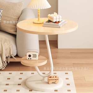 Wooden Round Coffee <b>Table</b> With Shelf For Living Room And Bedroom <b>Small</b> Apartment Use - Product Image 1