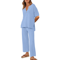 Tenues de voyage décontractées 2 pièces pour femmes ensemble de pull à motif solide ample avec pantalon à jambes larges pour l'été