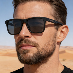 Gafas de sol polarizadas cuadradas Lifeguard para hombre, UV400, montura de PC, lentes TAC, negras, estilo para conducir al aire libre - Product Image 2