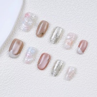 Ongles artificiels courts en acrylique, style français, mignons, faits à la main, effet œil de chat, couvrants, pré-dessinés, 10 pièces, JUANLUAN, certifiés CE