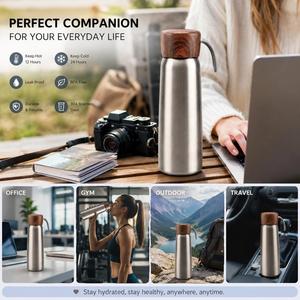 Custom Logo Stainless Steel <b>Thermos</b> Bottle 500ml Vacuum Insulated Water Flask with Wood Grain Lid Promotional Gift Water Bottle - Product Image 2