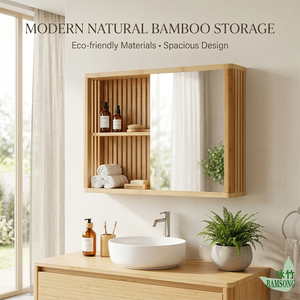 Moderno y Minimalista Gabinete de <span class=keywords><strong>Baño</strong></span> <span class=keywords><strong>con</strong></span> Espejo y Listones de Bambú, <span class=keywords><strong>con</strong></span> Estantes Abiertos, Gabinete de Espejo de Vanidad Montado en la Pared para <span class=keywords><strong>Baño</strong></span> - Product Image 4