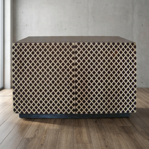 Modern Two-Tone Stencil Indonesian Solid Wood Adjustable <b>TV</b> <b>Stand</b> Sideboard Console Living Room Apartment Cabinet Storage Ardena - Product Image 4