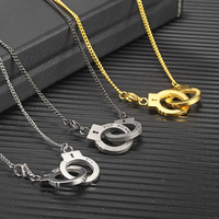 Collier de couple classique en acier inoxydable plaqué or, style rétro, avec breloques menottes pour hommes et femmes, vente en gros