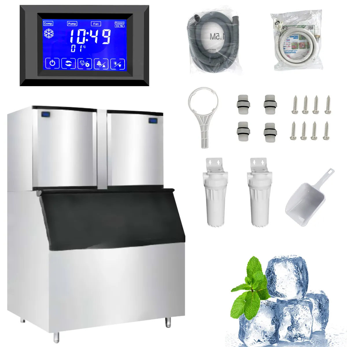 Agentes de contratación Máquina de hielo en cubitos en todo el mundo 1000 KG por día Máquina de hacer hielo en cubitos para uso comercial