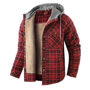 Wholesale Plaid Quilted <strong>Lined</strong> Winter Coats Thick Hoodie Outwear Men <strong>Fleece</strong> <strong>Shirts</strong> Outdoor Coat Jacket - Product Image 6