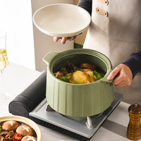 Casserole à double oreilles résistante aux hautes températures sans revêtement Pot à soupe en céramique multi-capacité avec couvercle pour cuisinière à gaz