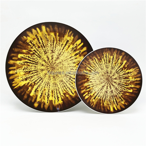Set d'assiettes en céramique à motif d'impression de tampon de 2 couleurs/18pcs ensembles de vaisselle en porcelaine avec <span class=keywords><strong>ciel</strong></span> étoilé jaune scintillant - Product Image 3