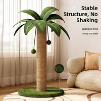 Griffoir pour chat en forme de palmier avec plateau tournant en bois véritable et grande balle en sisal, balles de catnip