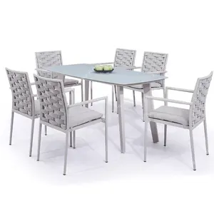 Luxury rope garden outdoor dining table and chair China furniture supplier with powder coated aluminum