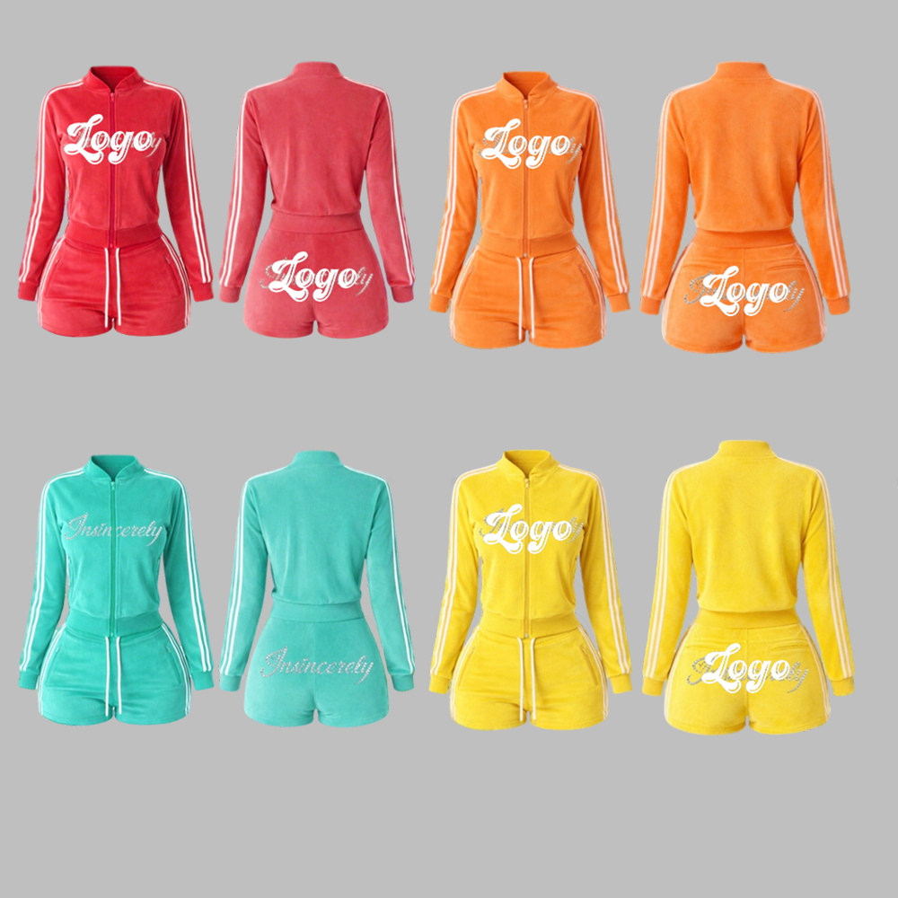 New Arrival OEM High Quality Gym Workout Solid Shorts Tracksuits Manufacturer Full-Zip Custom Logo Women's Sports Set