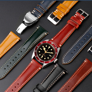 Bracelet de montre en cuir <span class=keywords><strong>Cordovan</strong></span> japonais de luxe à dégagement rapide 18 mm, vintage, en cuir véritable effilé, 20x16 mm - Product Image 1