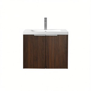 Meuble-lavabo de salle de bain 24 pouces finition noyer californien portes à fermeture douce design contemporain mural - Product Image 1