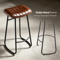 Chaise de bar sans dossier en cuir PU de style vintage avec dossier capitonné et structure en métal pour la maison, le pub ou le café