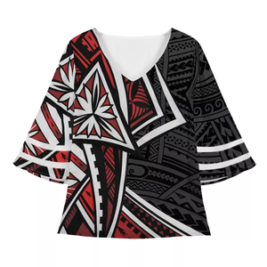 Groothandel Luxe Polynesische Tribale Print Vrouwen Blouses Elegante Zomer Stijlvolle Chiffon Shirts Voor Vrouwen Tops Modieuze Blouse - Product Image 2
