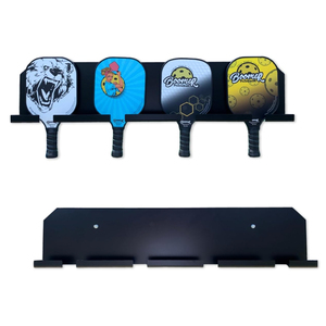 Wall Mount Wood Double <strong>Tier</strong> Pickleball Paddle Rack <strong>Stand</strong> with <strong>2</strong> Paddle Display Holder for Badminton and Table Tennis - Product Image 1