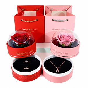 Caja de Regalo de Joyería Acrílica Redonda con Rosa Eterna Preservada en Jabón, Caja de Regalo Decorativa de Joyería Acrílica para el Día de la Madre o San Valentín - Product Image 1