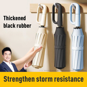 <span class=keywords><strong>Parapluie</strong></span> triple pliant automatique à stockage rapide haute résistance pour adultes <span class=keywords><strong>Parapluie</strong></span> à boucle à anneau rotatif moderne à nervures 10K - Product Image 2