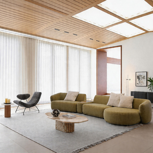 Modern Olive <b>Green</b> Modular Fabric <b>Sofa</b> Set with Rounded Low Backrests Deep <b>Cushioned</b> Seats and Center Console for Living Room - Product Image 1