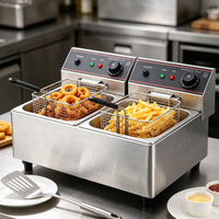 Friteuse électrique double cylindre de qualité commerciale 6L+6L, en acier inoxydable, puissance double 2,5KW pour la restauration rapide