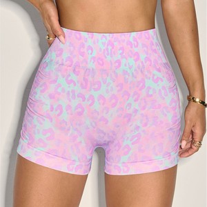 Shorts de yoga pour femmes, vêtements de sport personnalisés Lulu, séchage rapide, extérieur, léopard, taille élastique, cyclisme, course à pied, fitness, été - Product Image 4