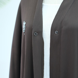 Brown Open Front <b>Abaya</b> for Women Long Sleeve Beaded Embroidered Modest Muslim Dress for Daily <b>Prayer</b> - Product Image 4