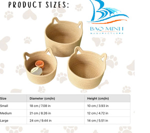 Panier pour chat design mignon avec corde de coton lit pour animaux de compagnie ensemble organisateur de rangement à domicile polyvalent panier pour animaux de compagnie avec oreilles - Product Image 1