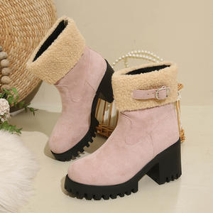 Botas <span class=keywords><strong>de</strong></span> Nieve para Mujer Talla Grande, Estilo Nuevo <span class=keywords><strong>de</strong></span> Invierno 2025, Hebilla <span class=keywords><strong>de</strong></span> Cinturón, Tacón Grueso, Botas Cortas <span class=keywords><strong>de</strong></span> Gamuza Cálidas - Product Image 5