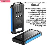 Batterie Externe Solaire Sans Fil 10000mA 10W pour Extérieur, Modèle Universel ZL805, avec Sangle de Transport et Protection Triple