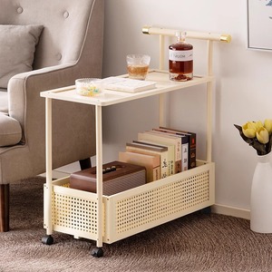 Vintage-style coffee <b>table</b> trolley, multi-functional side <b>table</b> for <b>small</b> apartments, portable storage. - Product Image 1