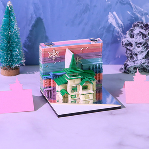 Giá thấp mini thành phố mốc 3D giấy điêu khắc tay xé ghi nhớ pad dính ghi chú khối bàn trang trí giấy thủ công - Product Image 3