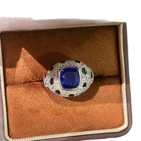 Bague de couple pour femme en argent 925 plaqué or, saphir bleu synthétique, corindon bleu royal, motif léopard, incrustation de luxe léger