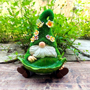 Gnomo Da Giardino Con Sedia A Dondolo E Gatto - Resina Dipinta A Mano - Decorazione Per Esterni E Interni