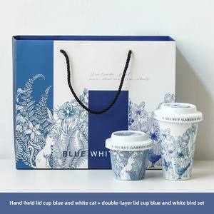 Coffret cadeau tasse en céramique bleu blanc peint à la main de conception moderne coffret <span class=keywords><strong>niche</strong></span> haut de gamme 400ml <span class=keywords><strong>pour</strong></span> fête d'affaires Vintage classique ODM chaud - Product Image 6