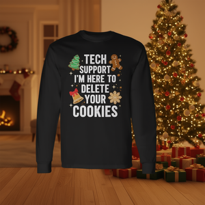 Tech Support I'm Here To Delete Your Cookies Camiseta navideña de manga larga unisex para adultos con cuello redondo y estampado digital - Product Image 2